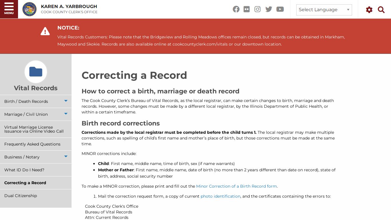 Correcting a Record | Cook County Clerk