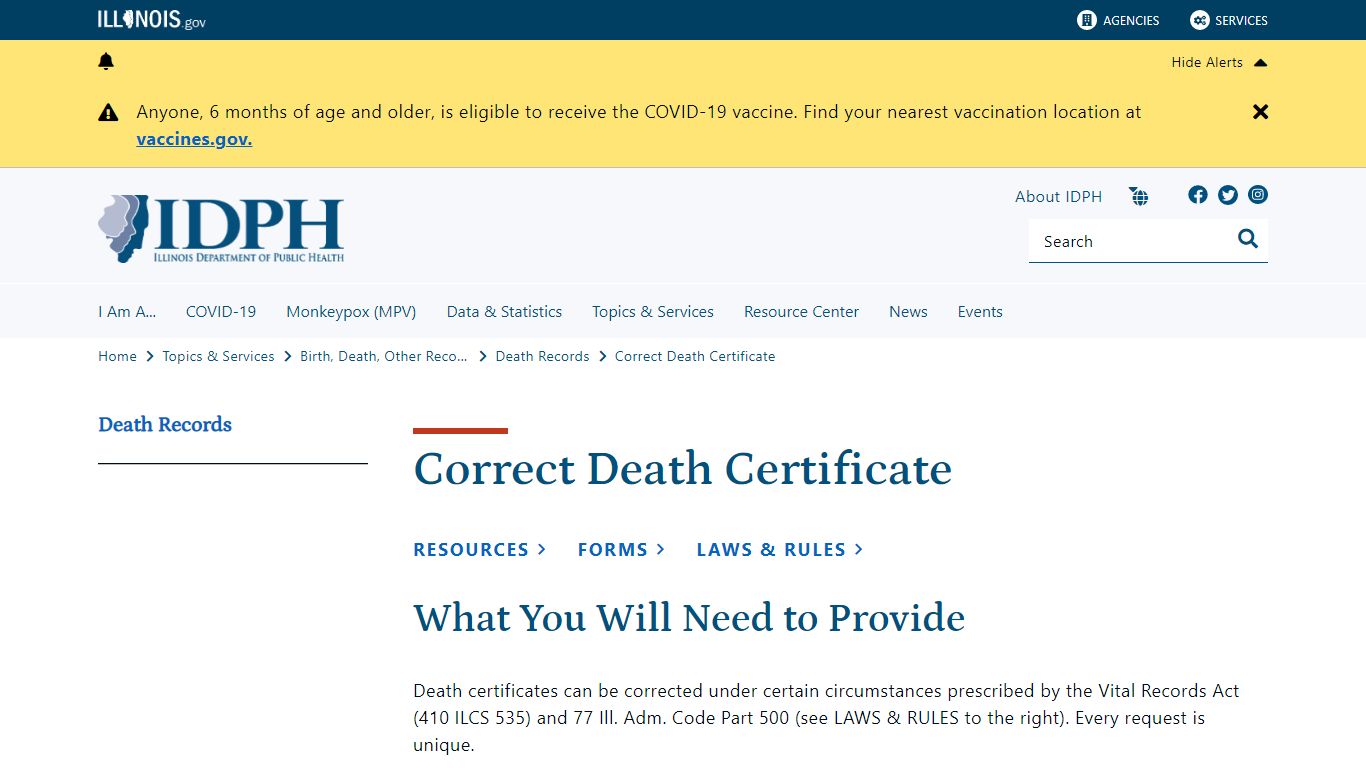 Correct Death Certificate - Illinois
